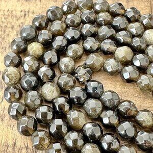 4mm Faceted Gold Sheen Obsidian Bead Strand